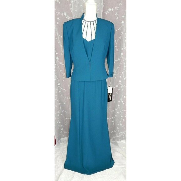 8 DAYMOR HALTER Maxi Dress Gown CYPRUS Green Teal BOLERO Formal Mother of Bride - Picture 1 of 9